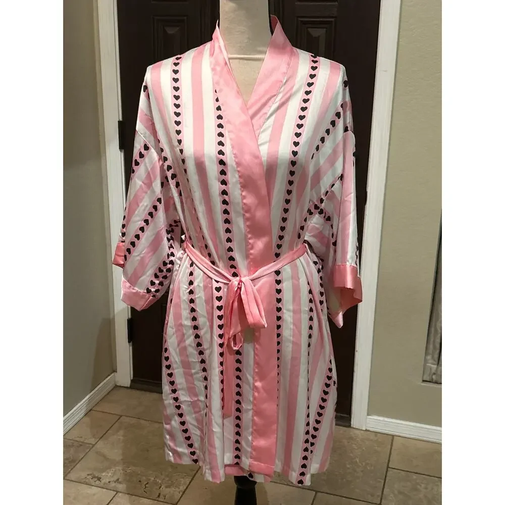 Victoria's Secret Pink and White Black Hearts Robe